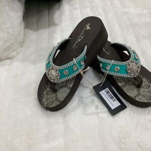 Montana West Turquoise and Brown Sandals